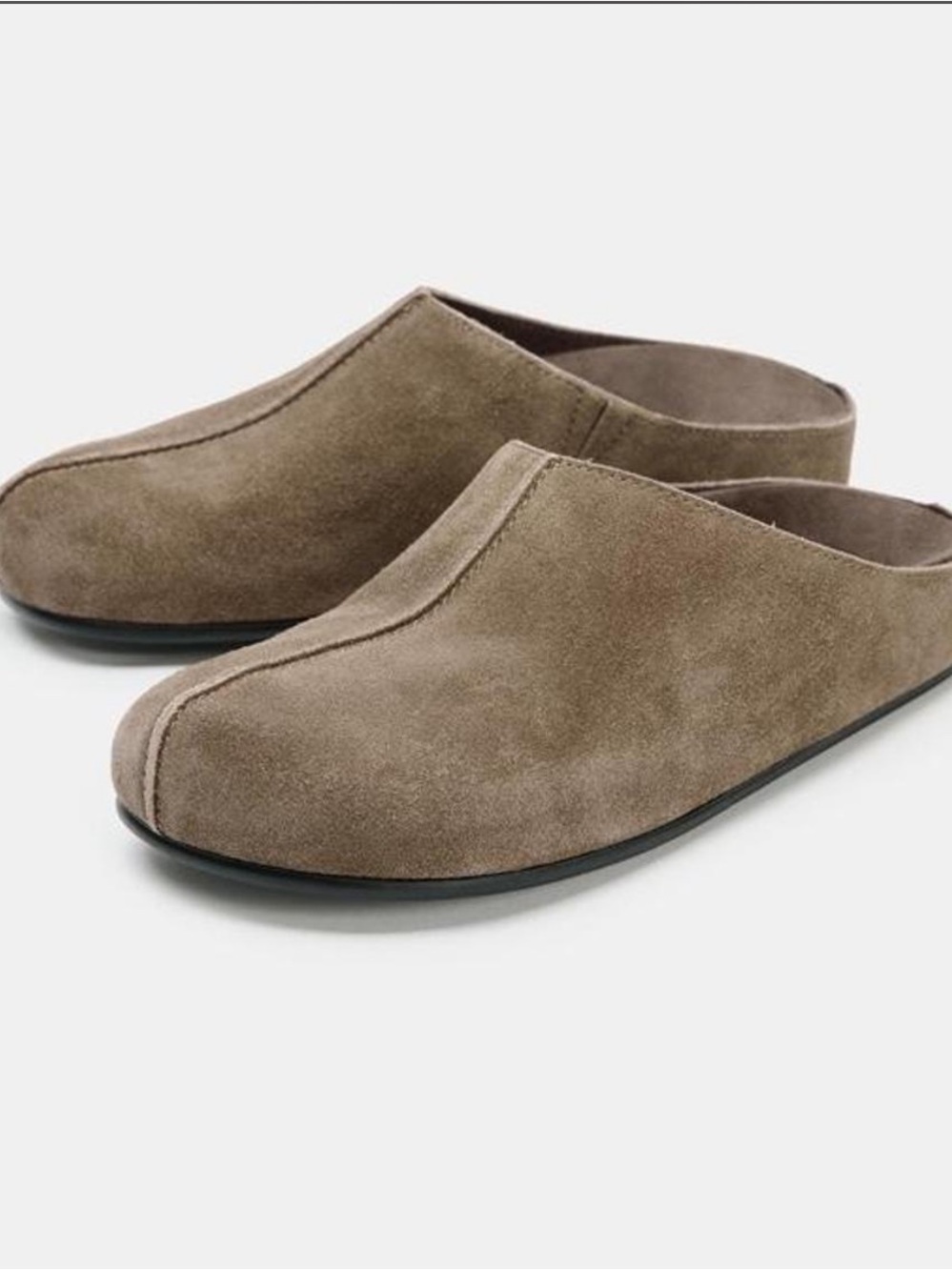 Zara Beige Suede Slip-On Clog Mules
